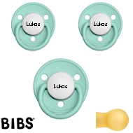 Bibs de LUX Schnuller mit Namen, Rund, Latex, Gr. 2, (Mint - HK), 3'er Pack